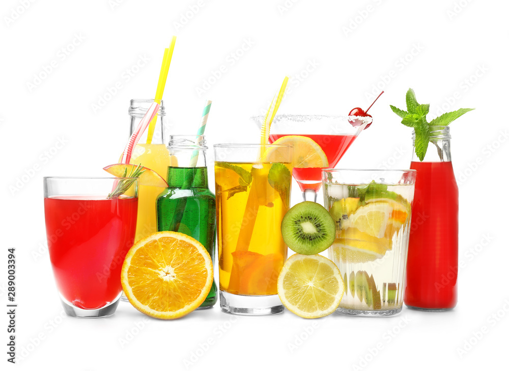 Fototapeta premium Different tasty cocktails on white background