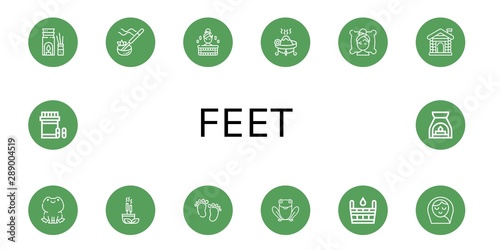 Set of feet icons such as Aromatherapy, Incense, Sauna, Spa, Frog, Feet, Baby girl, Analgesic , feet