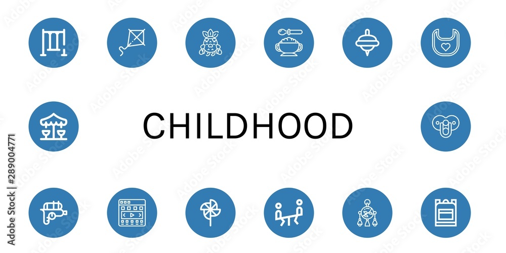 Set of childhood icons such as Swing, Kite, Crying, Baby food, Spinning top, Bib, Water gun, Carousel, Pinwheel, Seesaw, Mobile toy, School bag, Merry go round, Pacifier , childhood Set of childhood icons such as Swing, Kite, Crying, Baby food, Spinning top, Bib, Water gun, Carousel, Pinwheel, Seesaw, Mobile toy, School bag, Merry go round, Pacifier , childhood
