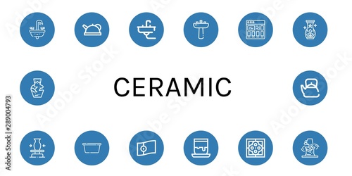 Set of ceramic icons such as Sink, Teapot, Washbasin, Tiles, Pottery, Ceramic, Wash basin, Portugal, Handicrafts, Tile, Clay, Amphora , ceramic