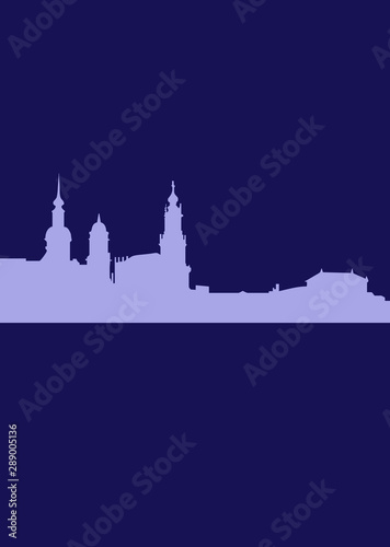 White cityscape on blue background. Skyline illustration