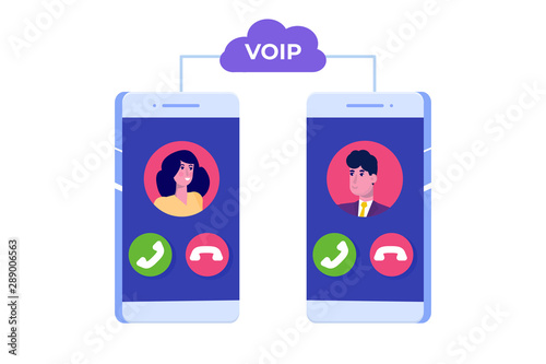 Voice over IP,  IP telephony  VoIP technology concept. Vector illustration.