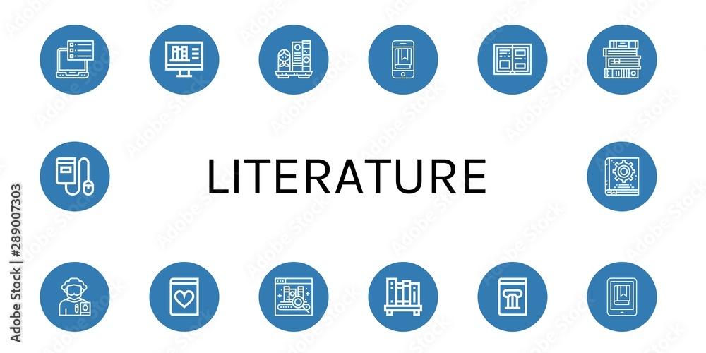 Set of literature icons such as Ebook, Online library, Bookshelf, History, Books, Poet, Romantic novel, History book, Manual book , literature Set of literature icons such as Ebook, Online library, Bookshelf, History, Books, Poet, Romantic novel, History book, Manual book , literature