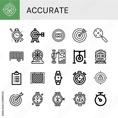 Set of accurate icons such as Target, Watch, Goal, Darts, Darts target, Stopwatch, Goals, Timer , accurate