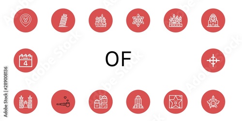 Set of of icons such as Skull, Leaning tower of pisa, Cathedral saint basil, Star david, Great sphinx giza, Ice siam, Pipe peace, Great wall china, Empire state building ,