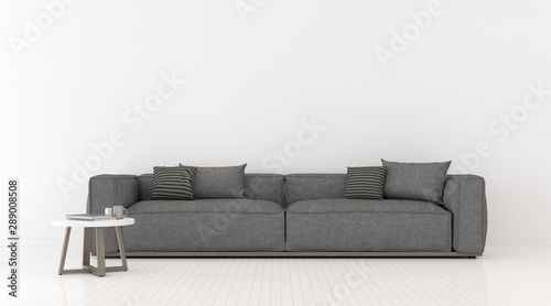 Perspective of modern luxury living room with grey sofa and side table on white wall background  Minimal. - 3D rendering.