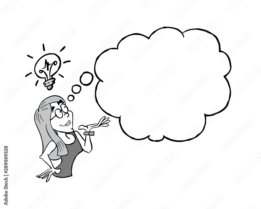 Young blond woman with an empty idea cloud - BW Young blond woman with an empty idea cloud - BW