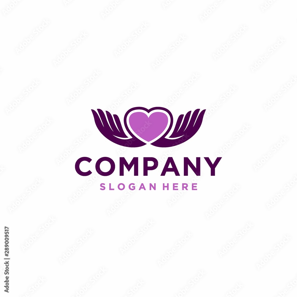 Charity logo modern template with hand and love for humanity 