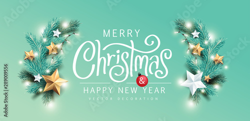 Merry Christmas and Happy New Year background banner.Merry Christmas vector text Calligraphic Lettering Vector illustration.