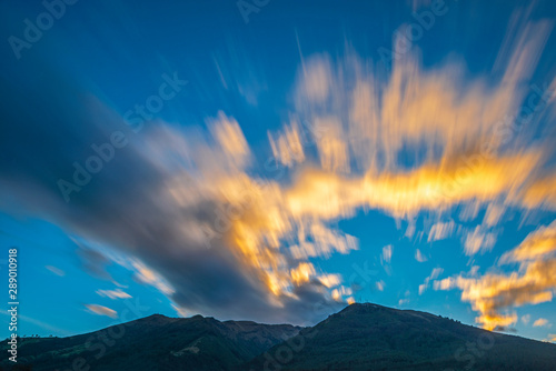 How a volcanic eruption of the Pichincha volcano might look like, just with a long exposure of clouds at sunset, Quito, Ecuador.