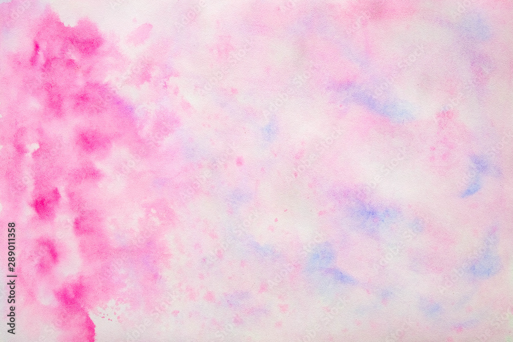 abstract pink watercolor background, tender, pastel, magenta splashes, drops, smudges. Artistic background with paper texture.