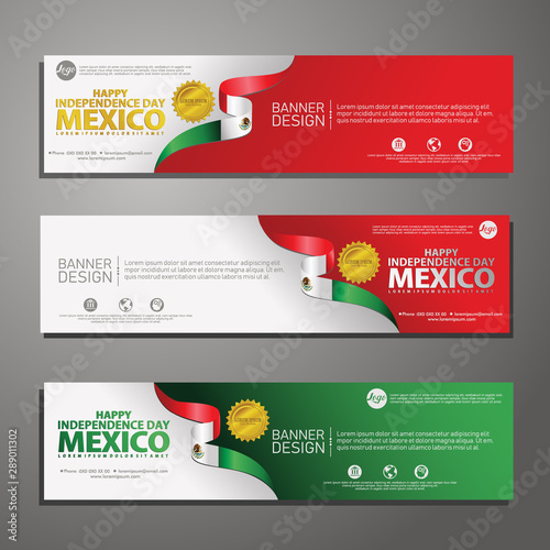 Happy Mexico independence day Banner and Background Set