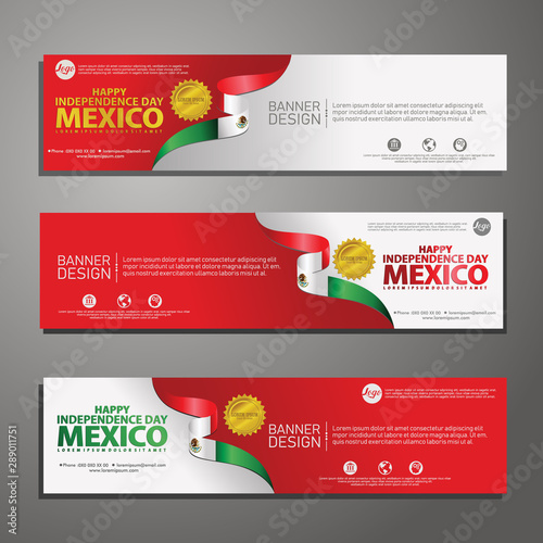 Happy Mexico independence day Banner and Background Set