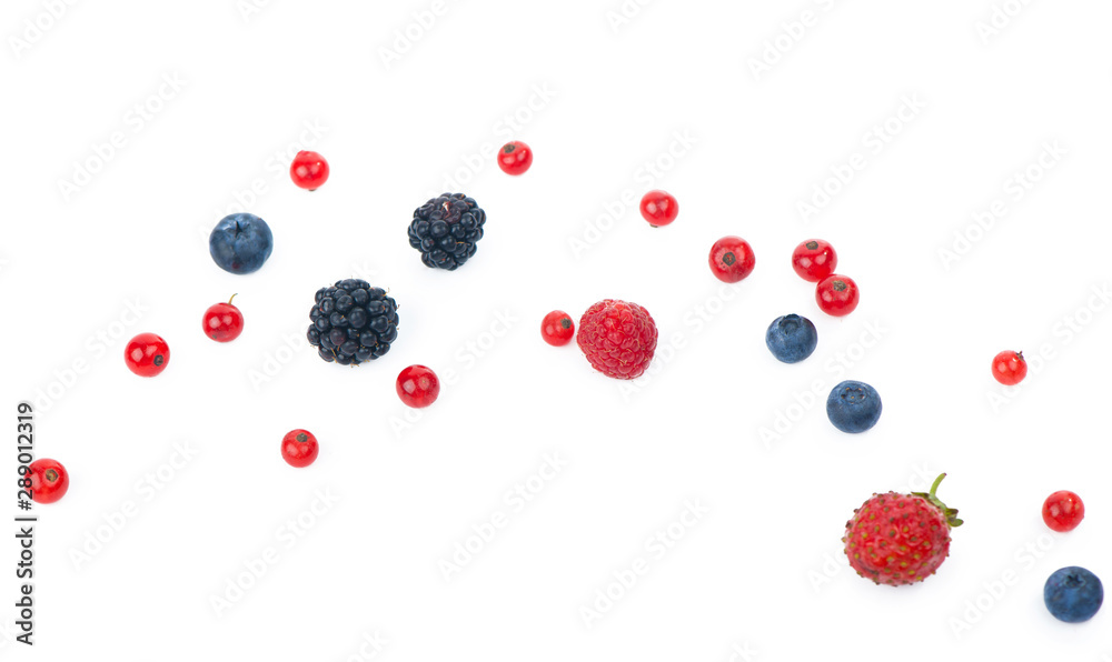 berry mix isolated on a white background - obrazy, fototapety, plakaty 