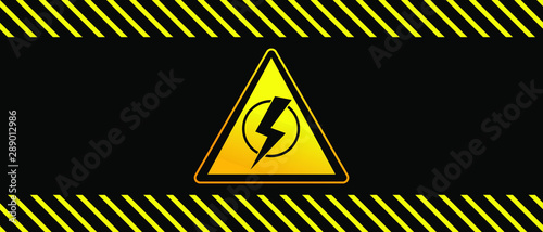 Power outage, warning poster in yellow and black with a triangular icon of electricity
