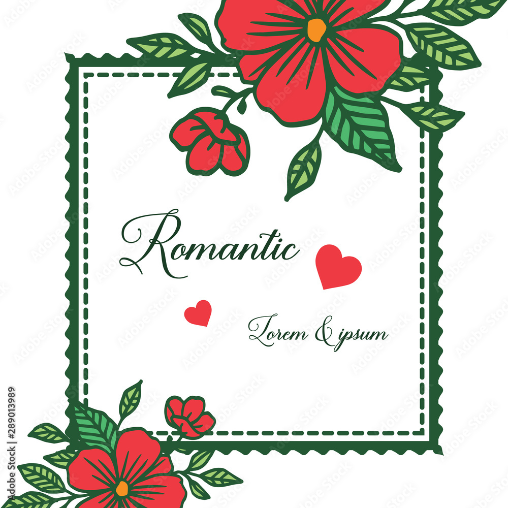 Design elegant of card romantic with red floral frame decoration background. Vector Design elegant of card romantic with red floral frame decoration background. Vector