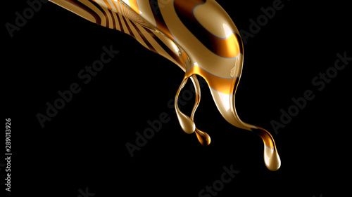 Beautiful elegant metal splash on a black background. 3d illustration, 3d rendering.