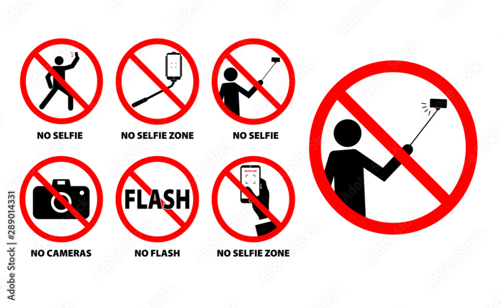 set of no selfie zone or selfie prohibition sign. easy to modify set of no selfie zone or selfie prohibition sign. easy to modify