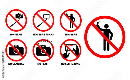 set of no selfie zone or selfie prohibition sign. easy to modify