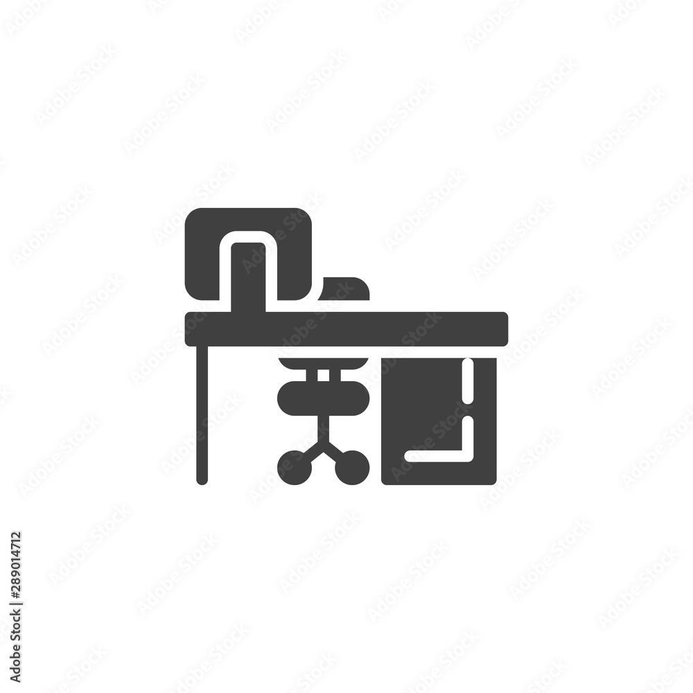 Computer set with table and chair vector icon. filled flat sign for mobile concept and web design. Office workplace glyph icon. Symbol, logo illustration. Vector graphics Computer set with table and chair vector icon. filled flat sign for mobile concept and web design. Office workplace glyph icon. Symbol, logo illustration. Vector graphics