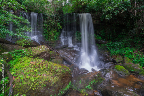 Waterfall scene at Rom Klao Pharadon Waterfalls in rainforest  Thailand