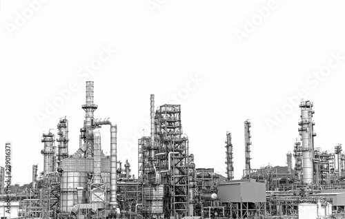 Oil and gas industry refinery factory petrochemical plant area at white background.