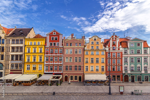 Colorful historic tenement houses in the Old Town of Wroclaw city in Poland