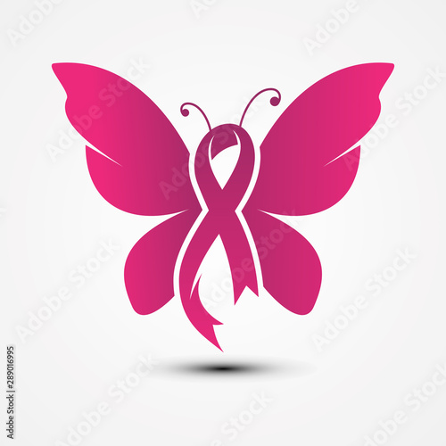 Ribbon shaped butterfly in flat style with color pink
