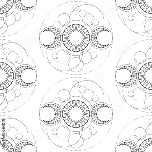 Seamless pattern from triple moon magic and astronomy tattoo symbol