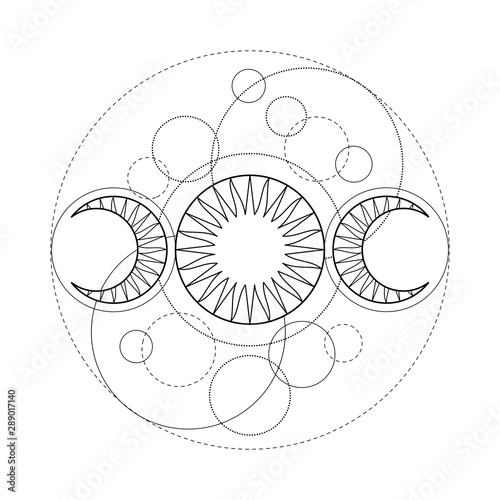 Triple moon magic and astronomy vecor tattoo symbol