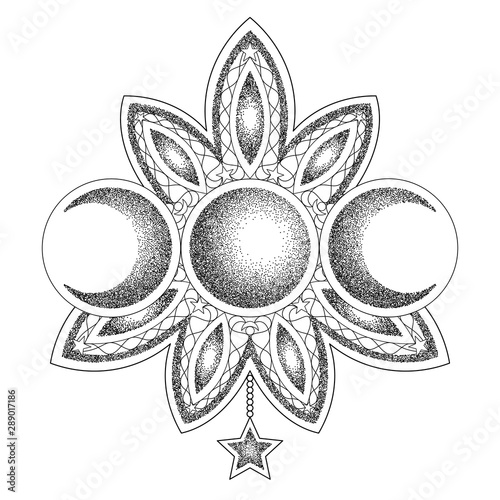 Triple moon magic and astronomy vecor tattoo symbol