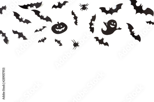 Halloween paper decorations on white background. Halloween concept. Flat lay, top view, copy space - Image