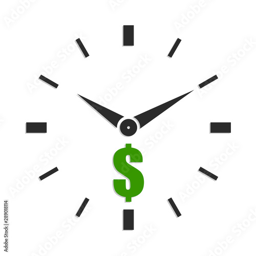 Time is money icon. Flat. Isolated on white background. 