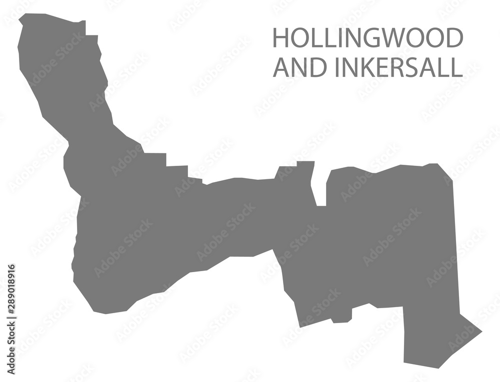 Obraz premium Hollingwood and Inkersall grey ward map of Chesterfield district in East Midlands England UK