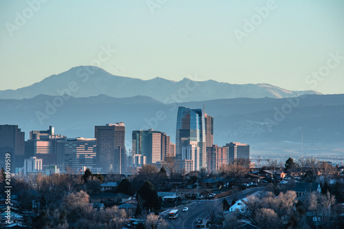 Denver skyline against a background of mountains