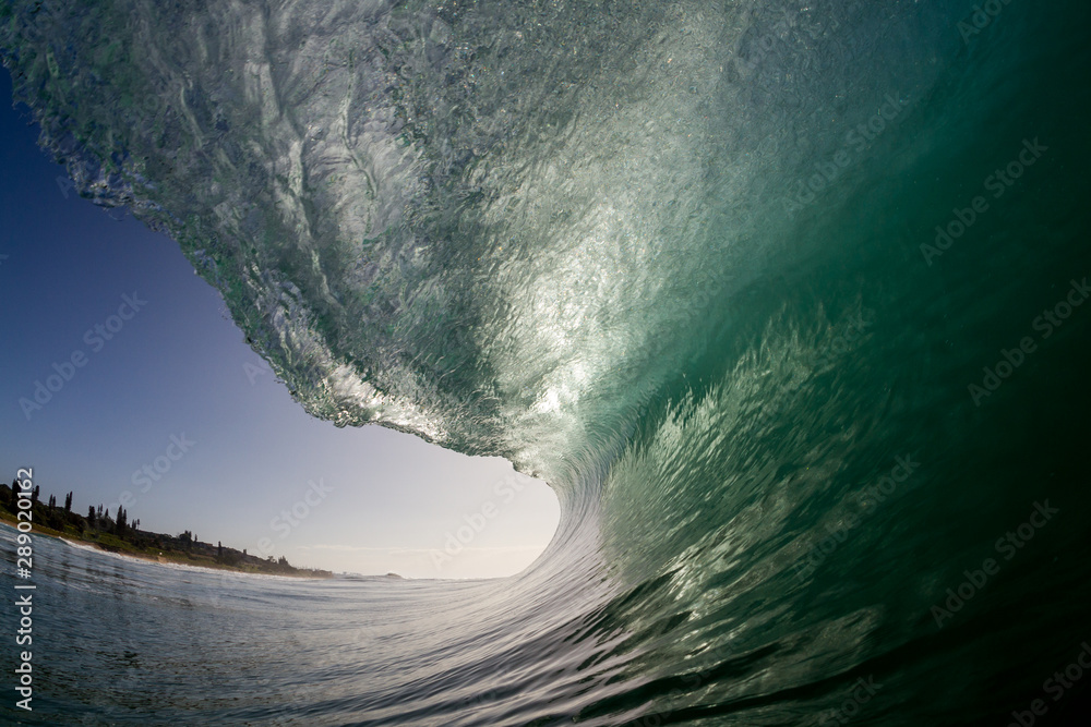 Ταπετσαρία close up scene of a dramatic crashing green wave breaking on a beach with no peo