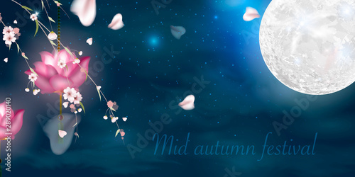 Happy Mid Autumn Festival design with full moon