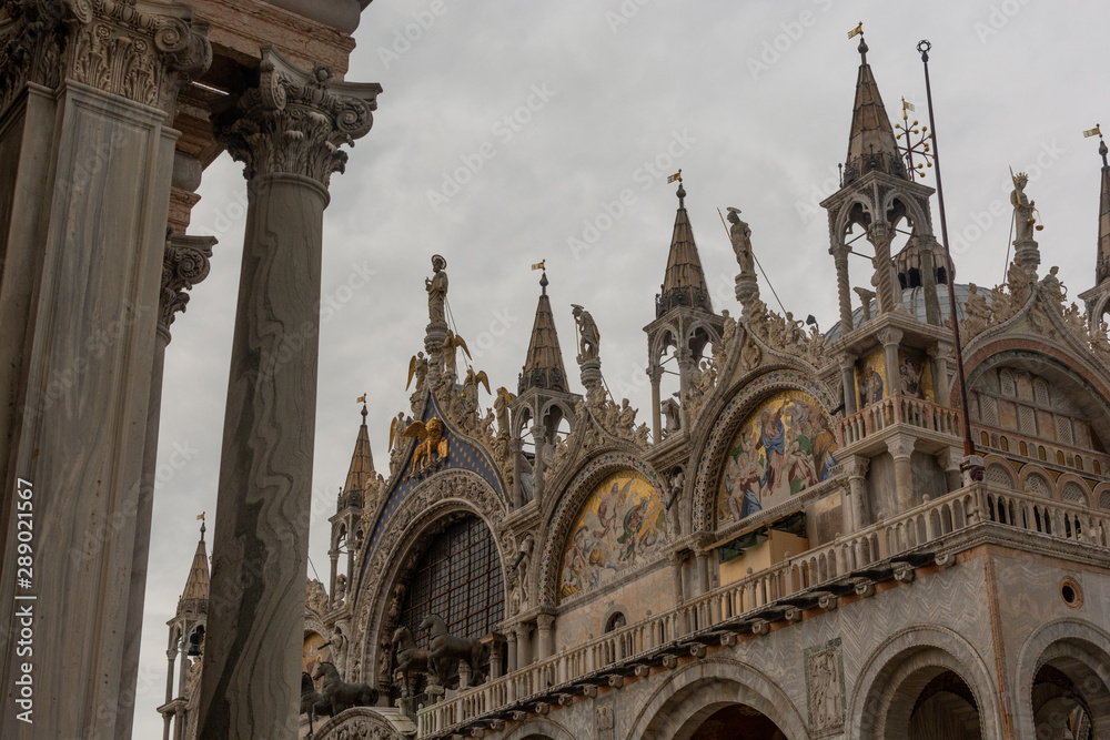 Side view of façade of Venice Cathedral - St Mark's Basilica