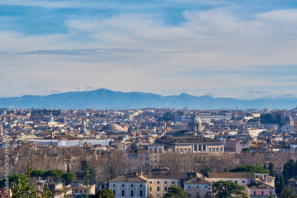 Rome skyline view from Janiculum Terrace (Terrazza del Gianicolo) in Italy