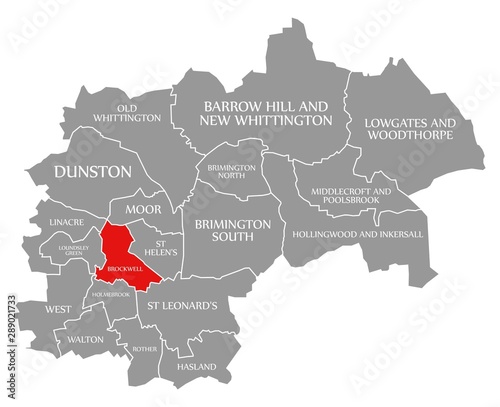 Brockwell red highlighted in map of Chesterfield district in East Midlands England UK photo