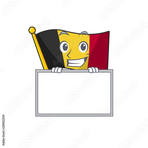 Grinning with board flag belgium character shaped the mascot