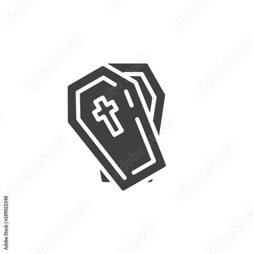 Halloween Coffin with cross vector icon. filled flat sign for mobile concept and web design. Open coffin glyph icon. Symbol, logo illustration. Vector graphics