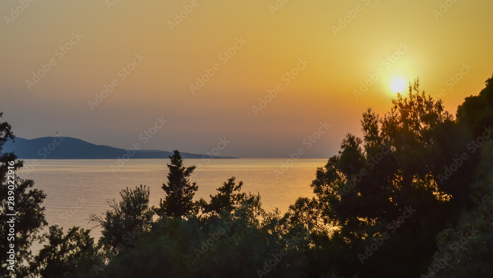 Sunset on Adriatic sea in Makarska, Croatia 