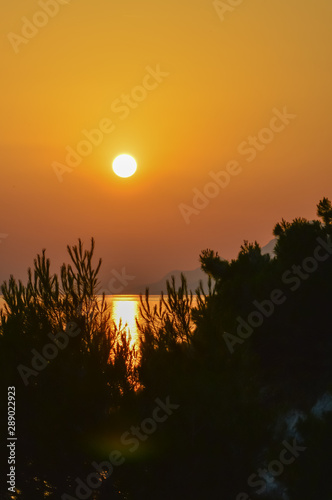 Sunset on Adriatic sea in Makarska, Croatia 
