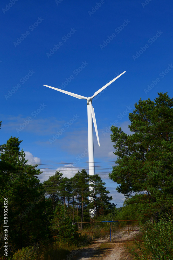 Kappelshamn, Gotland, Sweden A wind turbine in the forest