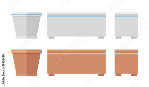 White and orange color pot set on isolated white background.