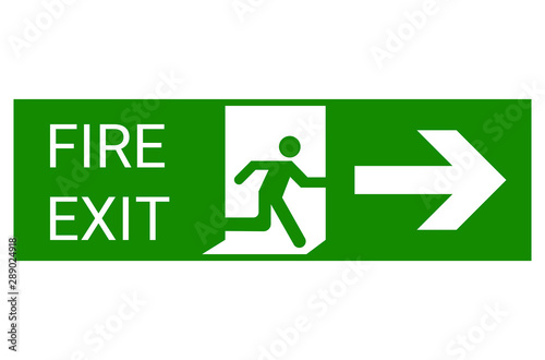 Fire exit sign, Green emergency exit sign.