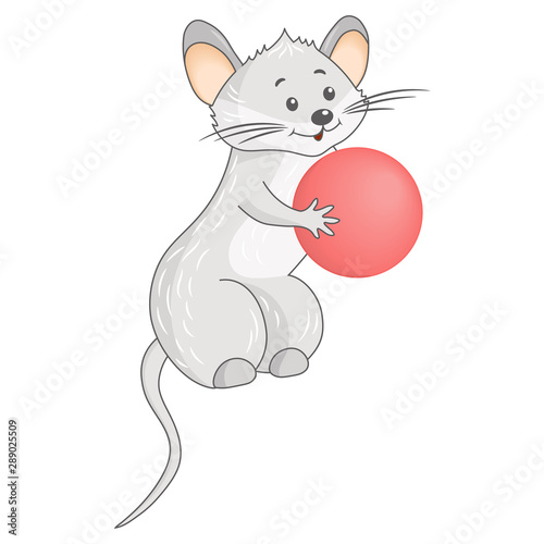 Vector cute little mouse with ball