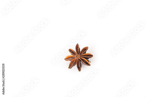 Seasonings are isolated on a white background. Star anise on a white background close-up and copy space. © Nelly