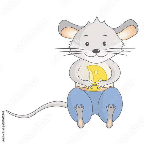 Vector cute little mouse with cheese